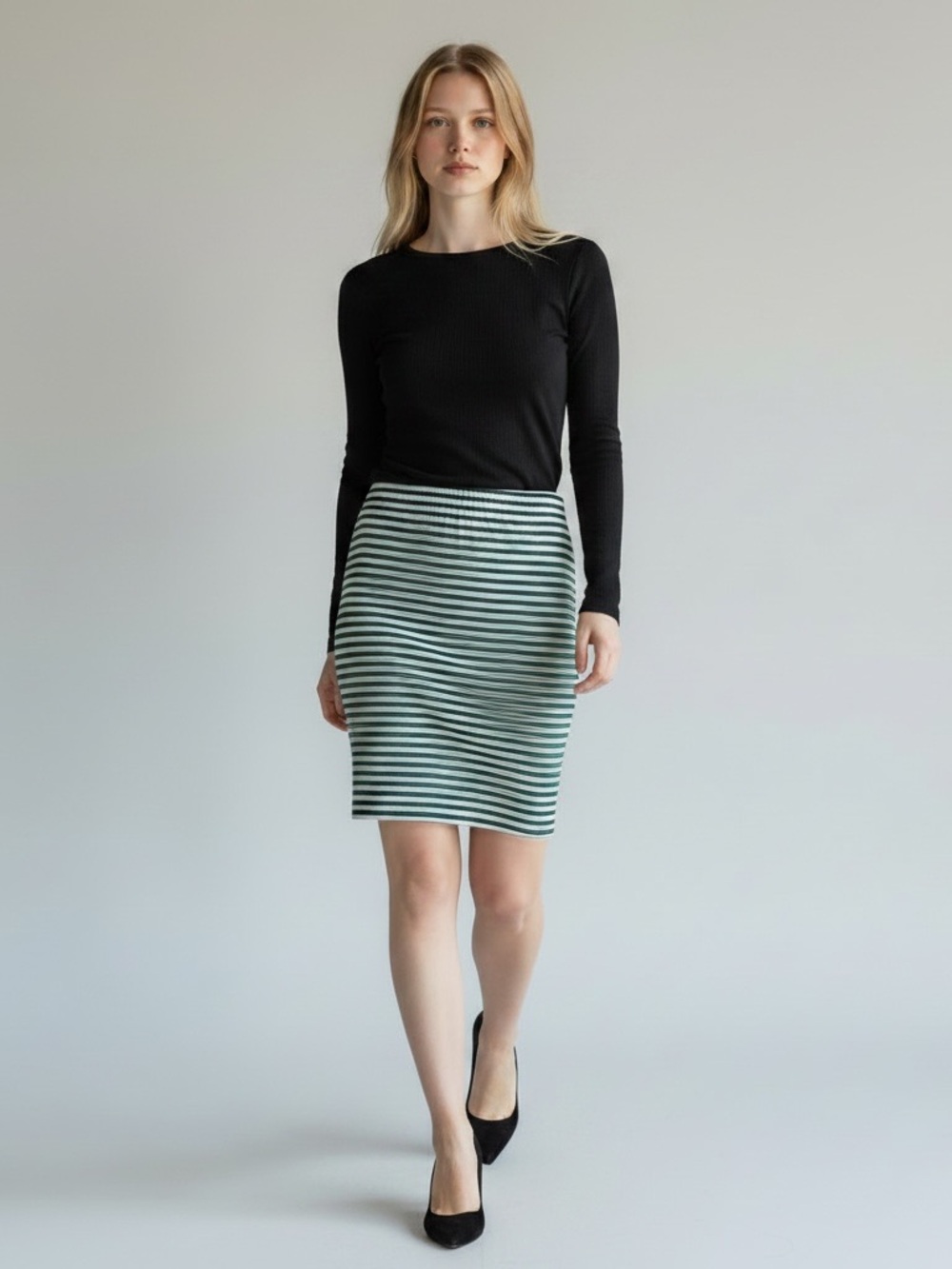 BODEN Green White  Striped Pencil Skirt  Casual Work Party 12 Preppy Prep Date